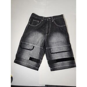 Akademiks Cargo‎ Denim Shorts Sz 30 Black Faded Wash Y2K Hip Hop Streetwear